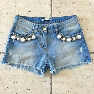 FLAVIO CASTELLANI Denim Shorts With Pearl Design, Size 40